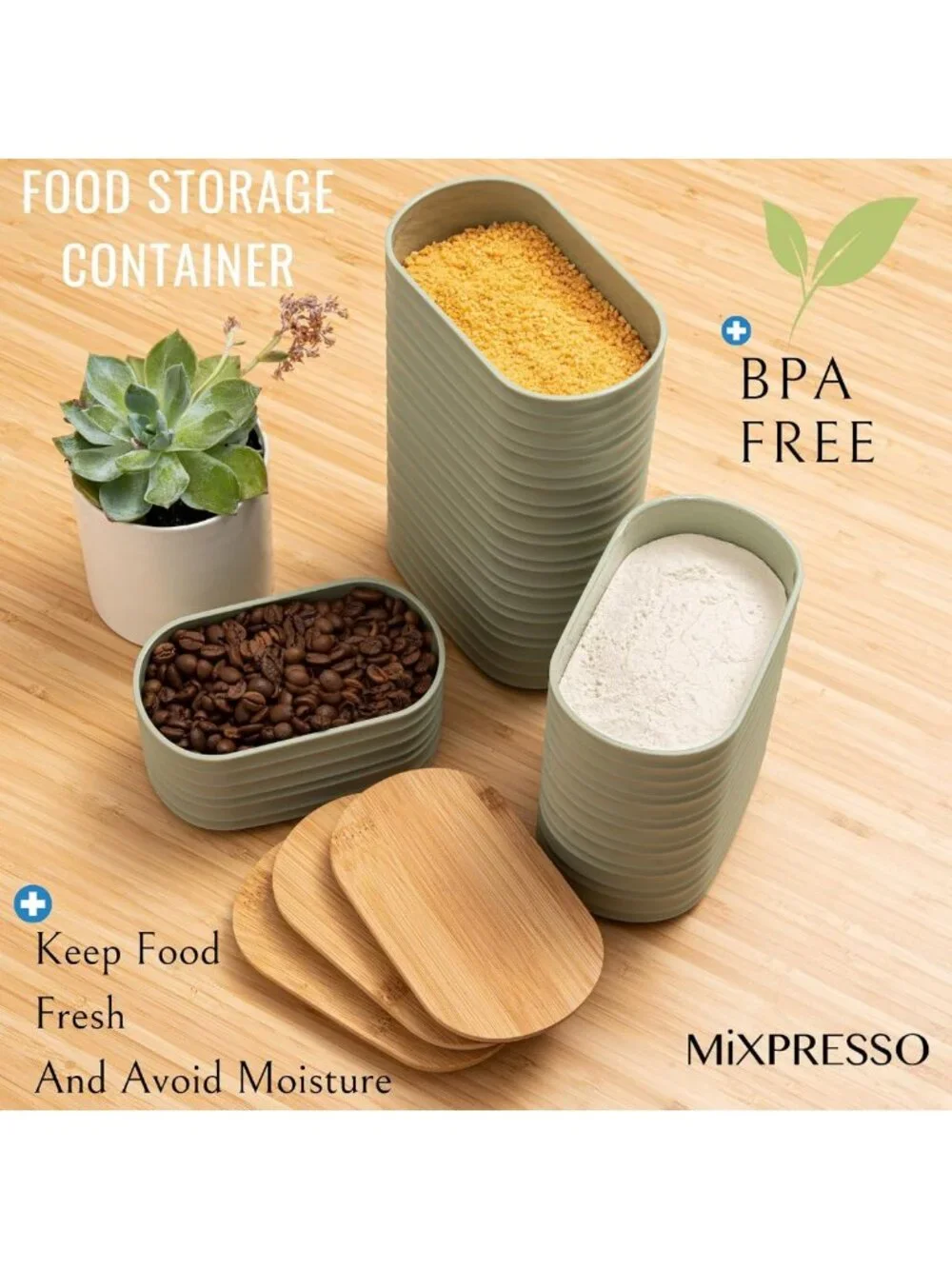 Stylish 3-Piece Green Kitchen Canister Set for Coffee, Sugar & Tea Storage